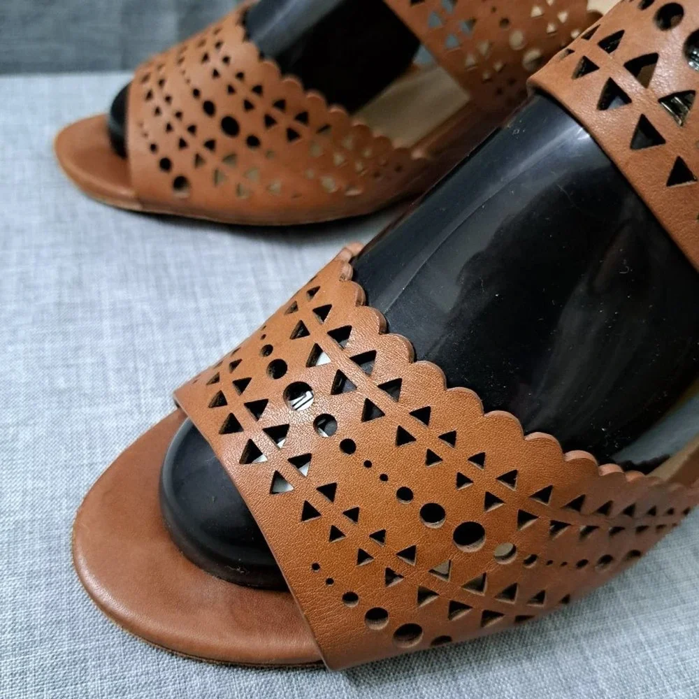 %TORY BURCH Brown Leather Wedges Sandals Size 9.5M Women / D14